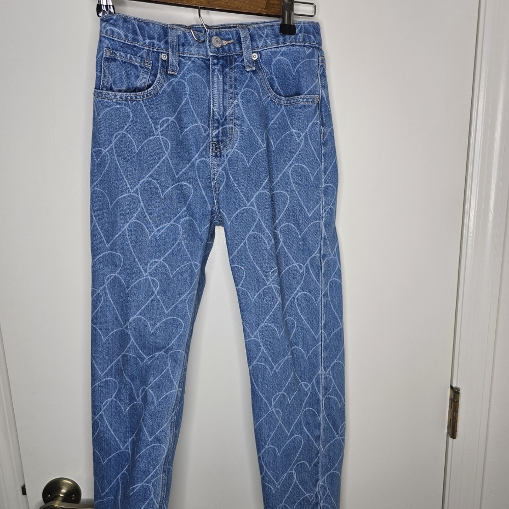 Old Navy Girl's High-Rise Slouchy Straight Heart Print Jeans Size 10